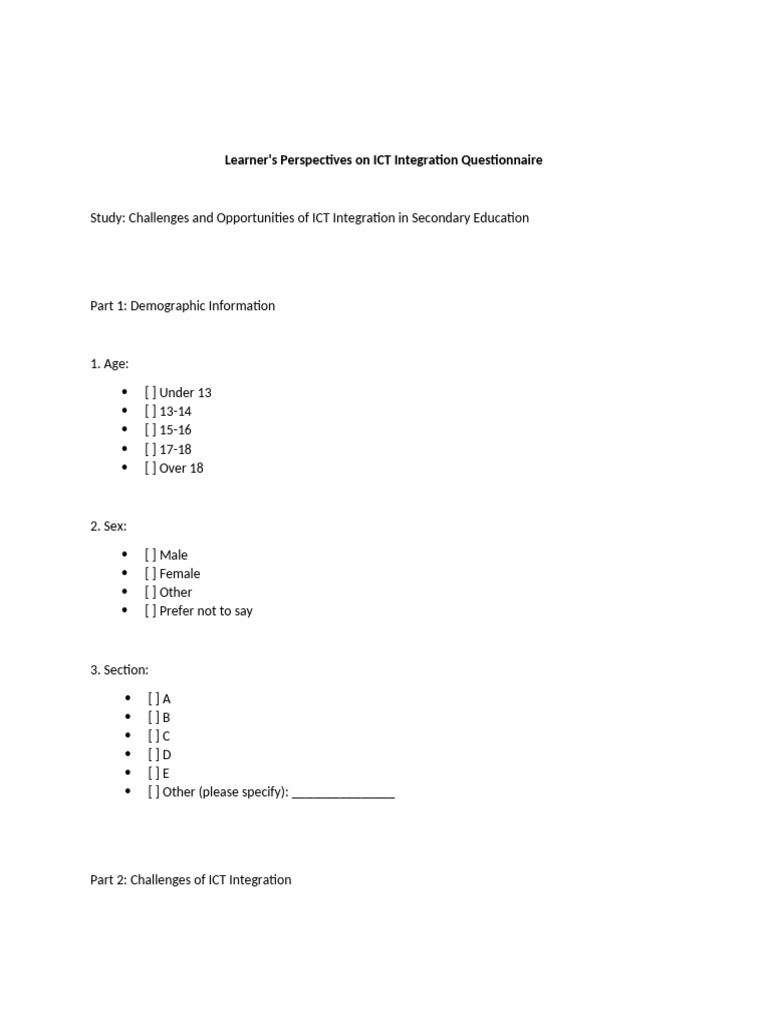 Questionnaire sur l'intégration des TIC | PDF