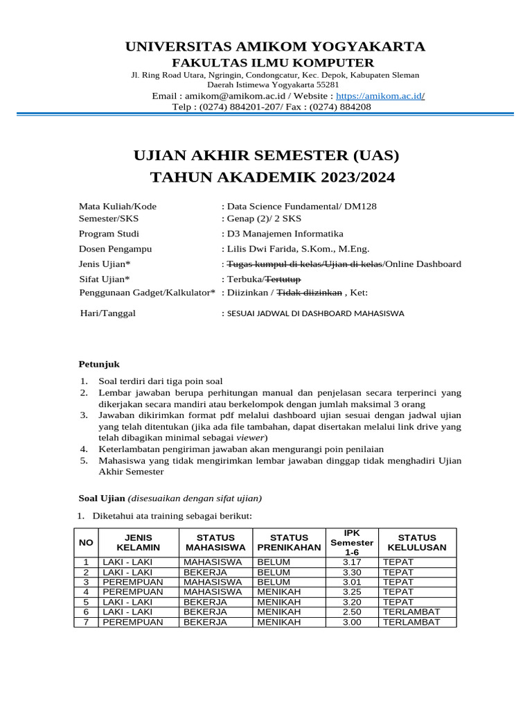 Soal UAS Data Science Fundamental | PDF
