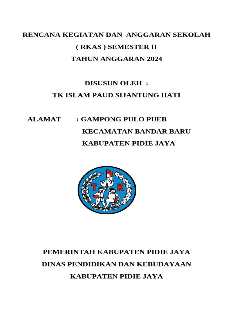 Cover Rkas Paud Sijantung Hati | PDF