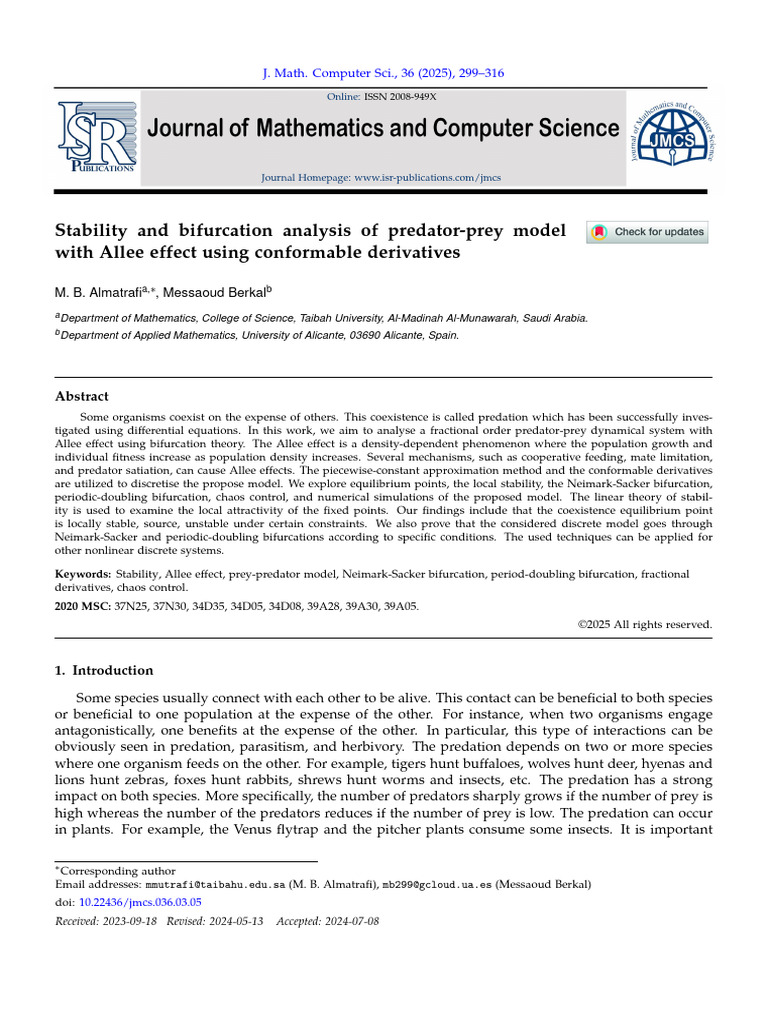 Stability and Bifurcation Analysis of Predatorprey Model With Allee ...
