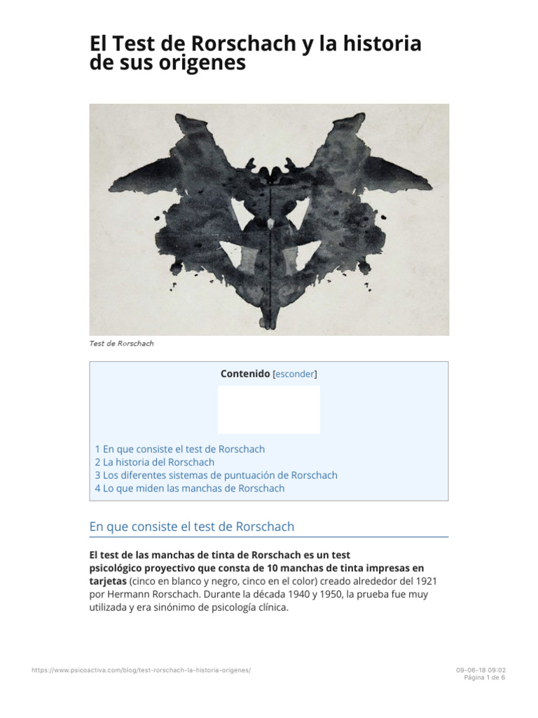 El Test de Rorschach y La Historia de Sus Origenes | PDF