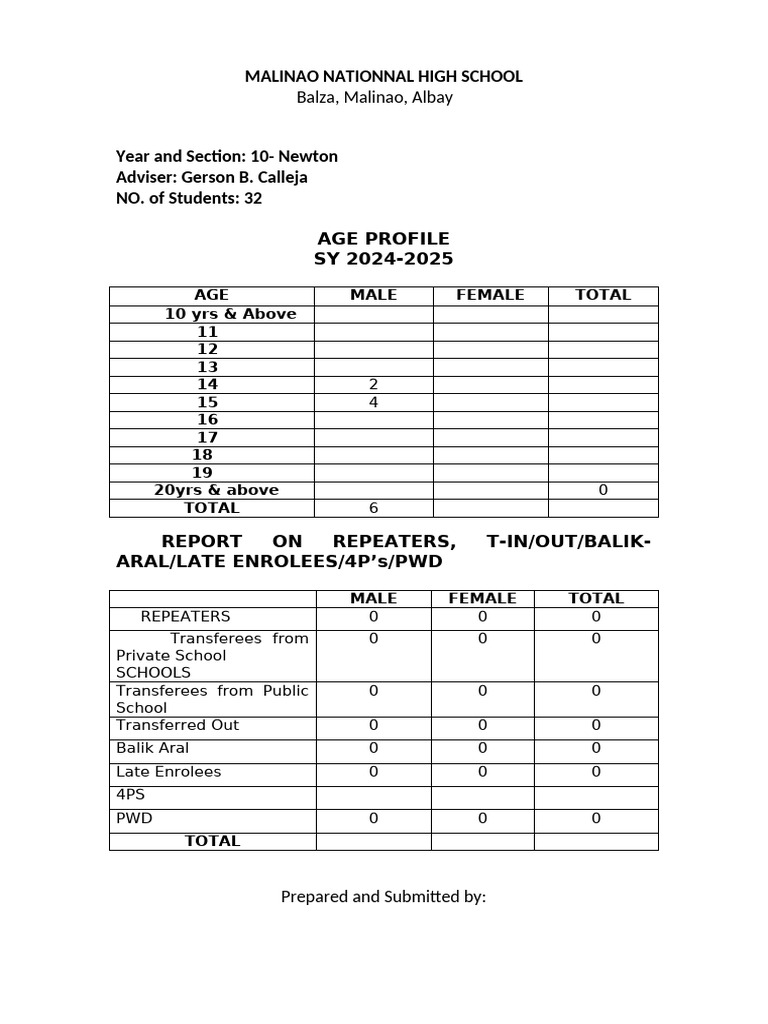 AGE PROFILE - Template 1 | PDF