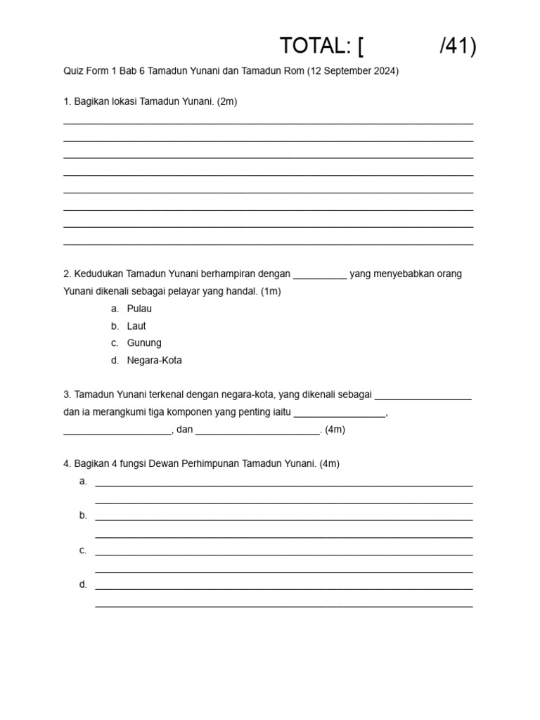 Quiz form 1 bab 6 tamadun yunani dan tamadun rom pdf