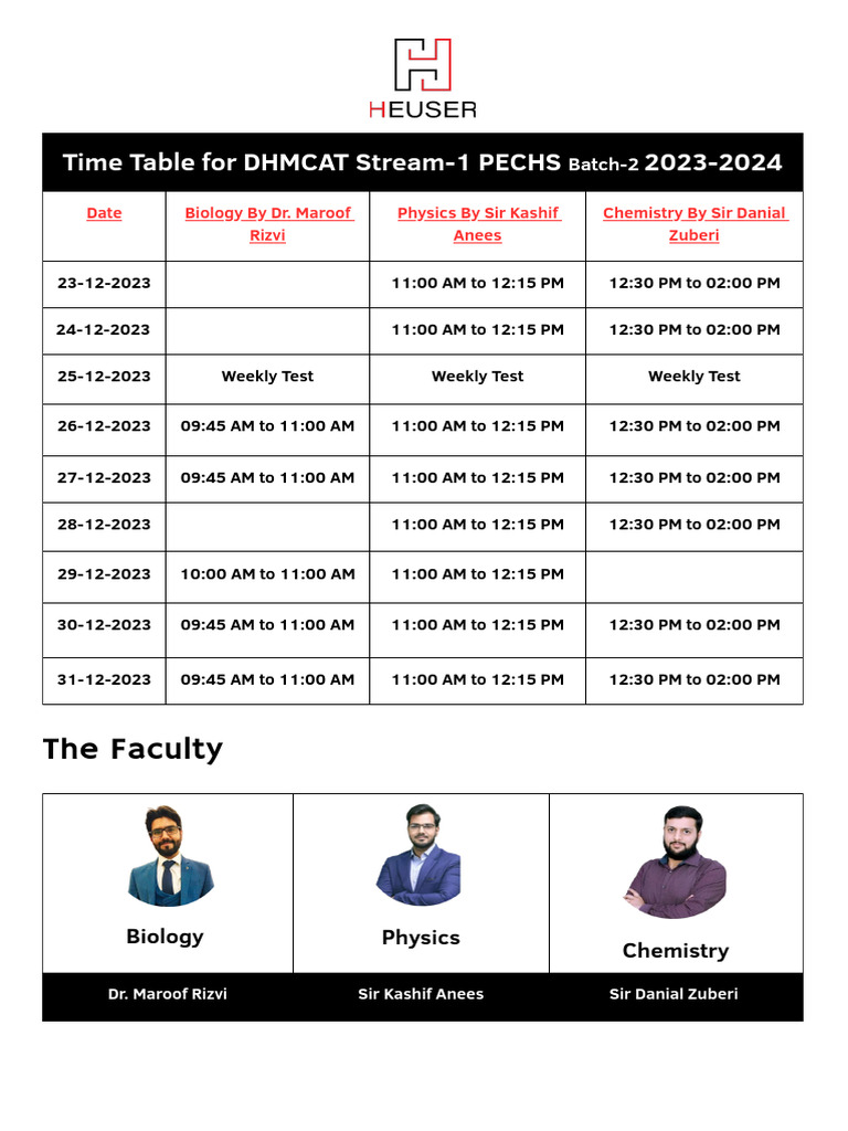 DHMCAT Stream-1 PECHS Timetable 2023-24 | PDF