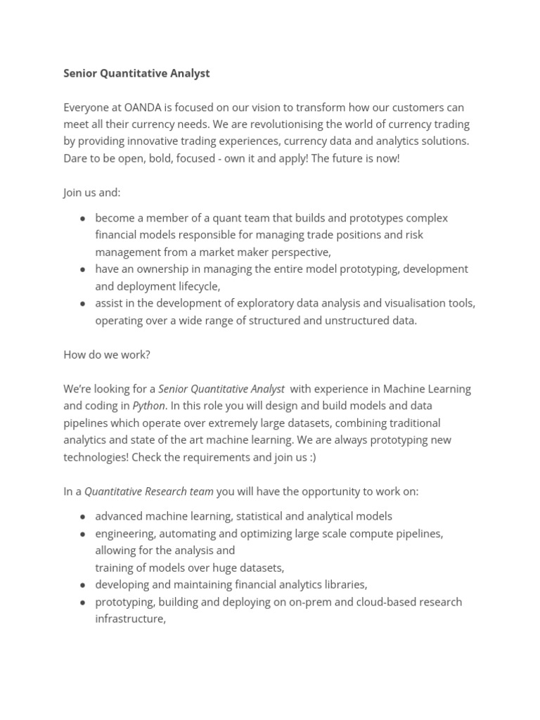 Senior Quantitative Analyst-15 | PDF | Analytics | Cloud Computing