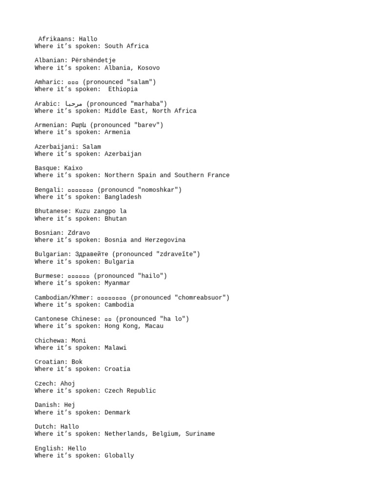 Hi in 100 Languages | PDF