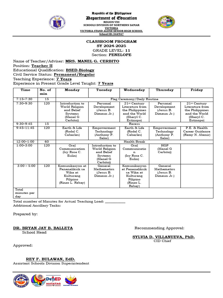 Vsashs Classroom Program For Students 2024 | PDF | Teachers