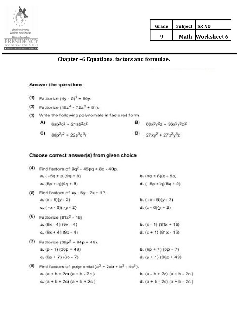 GRADE 9 Worksheet 6.1722603112 | PDF