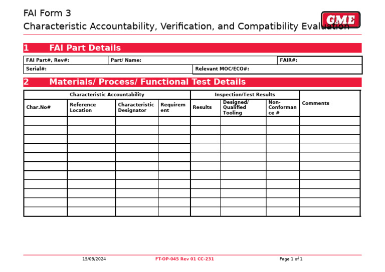 FT-OP-045 Form 3 Characteristic Accountability | PDF