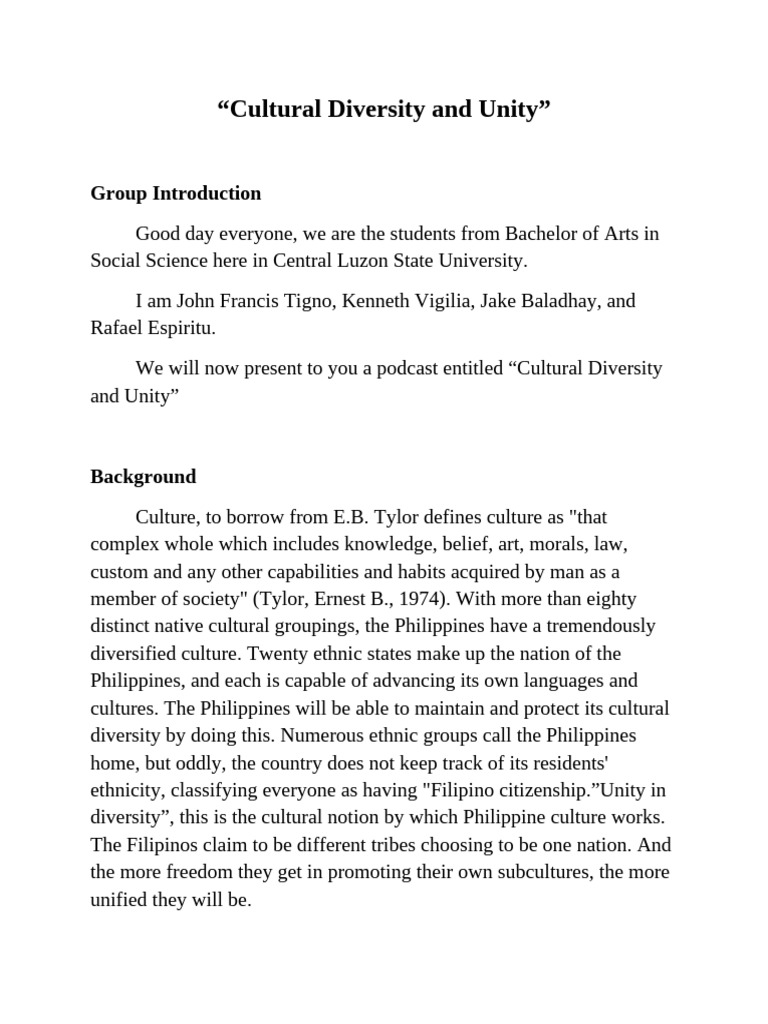 Cultural Diversity and Unity 2 | PDF