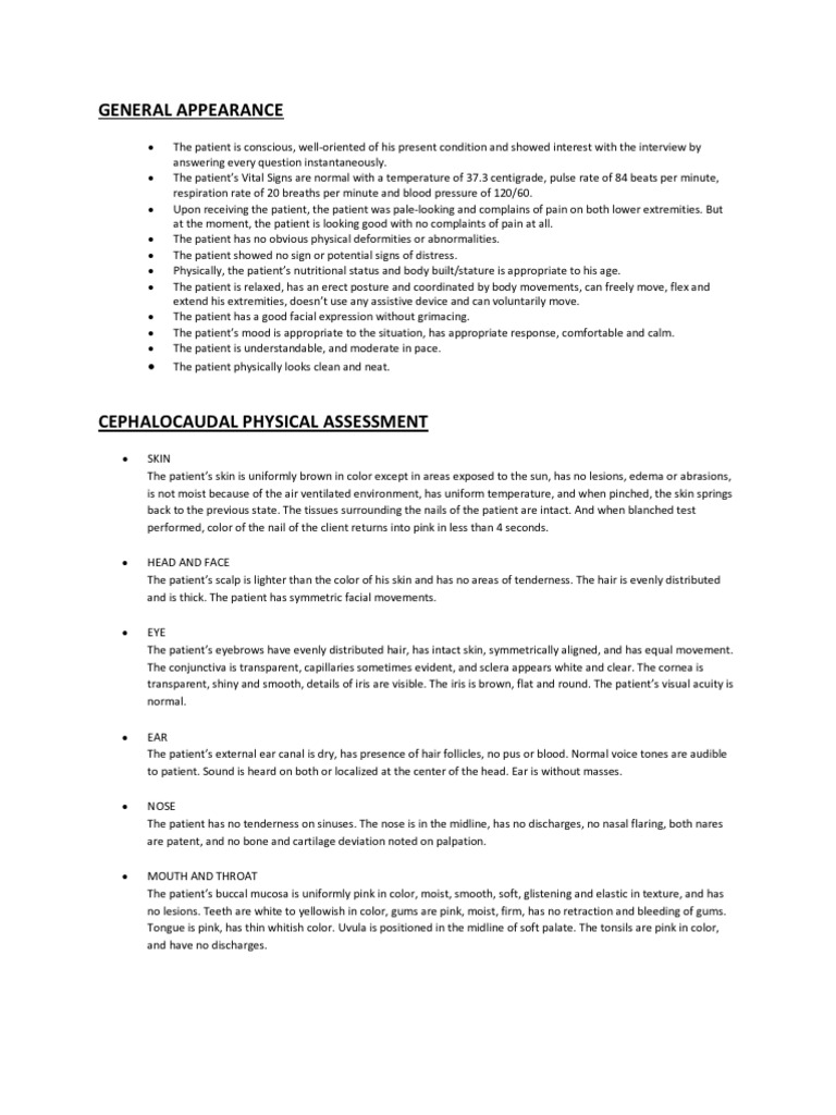 General Appearance Cephalocaudal Physical Assessment Human Nose Thorax