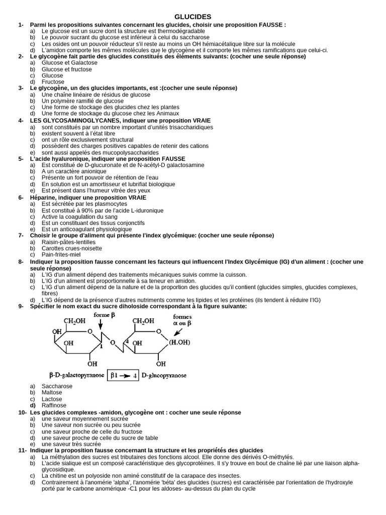 Glucide QCM | PDF