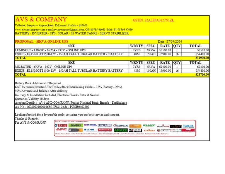 Avs Quote 27072024 Online Ups | PDF