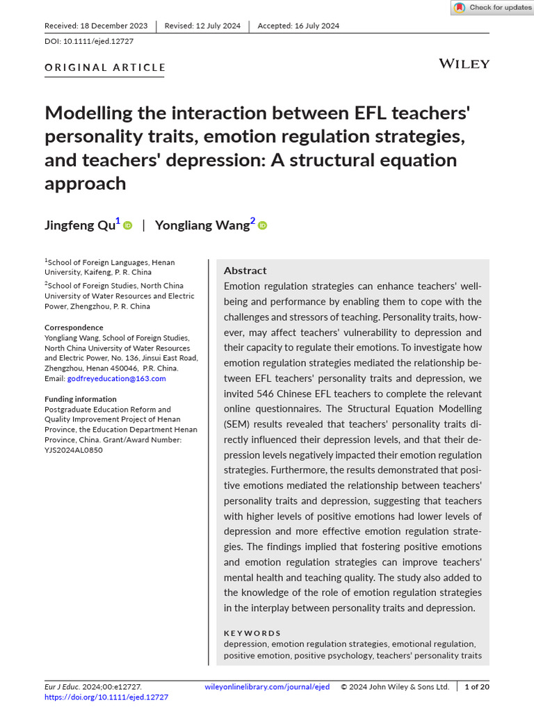 Modelling The Interaction Between EFL Teachers' Personality Traits ...
