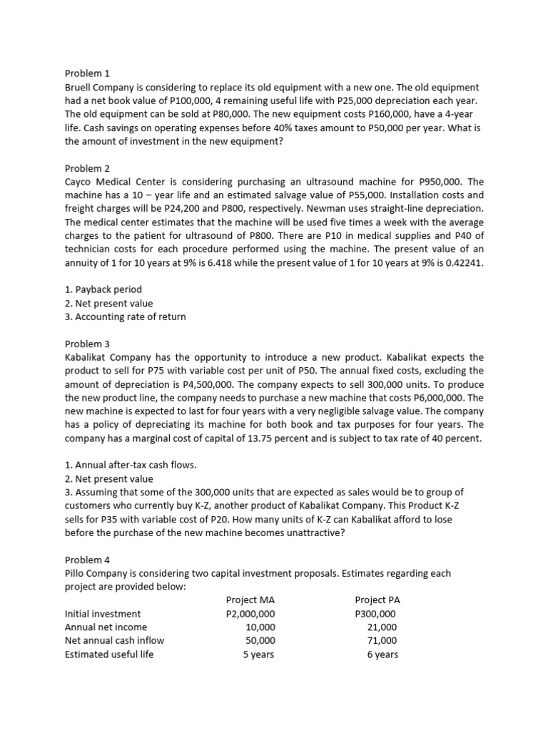 Problems Capital Budgeting Pdf