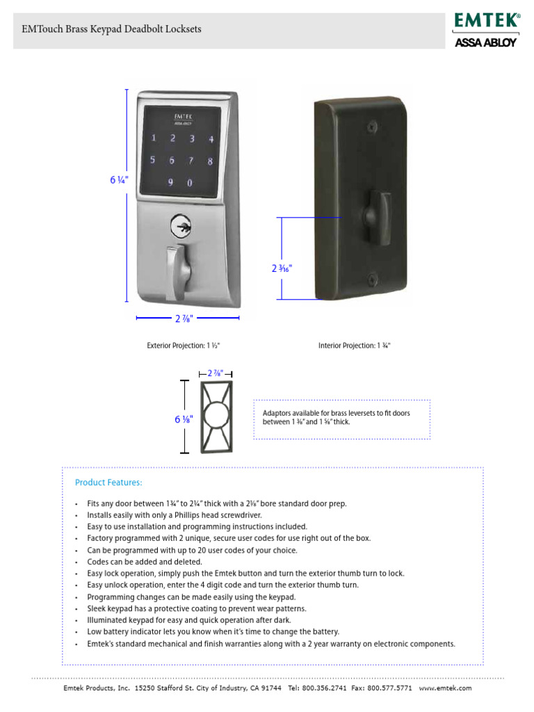 Emtek E3020 Specsheet 2174 | PDF