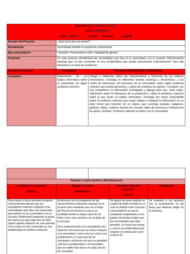 Formato Planeacion Proyectos Comunitarios ABP | PDF
