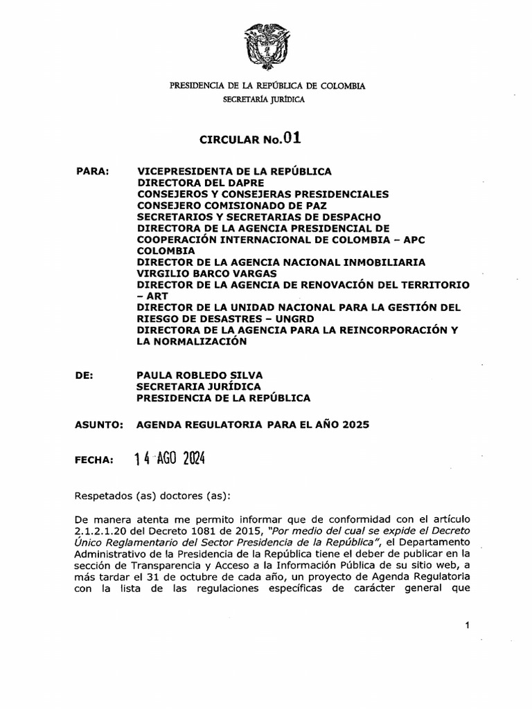 CIRCULAR No. 01 de 2024 | PDF