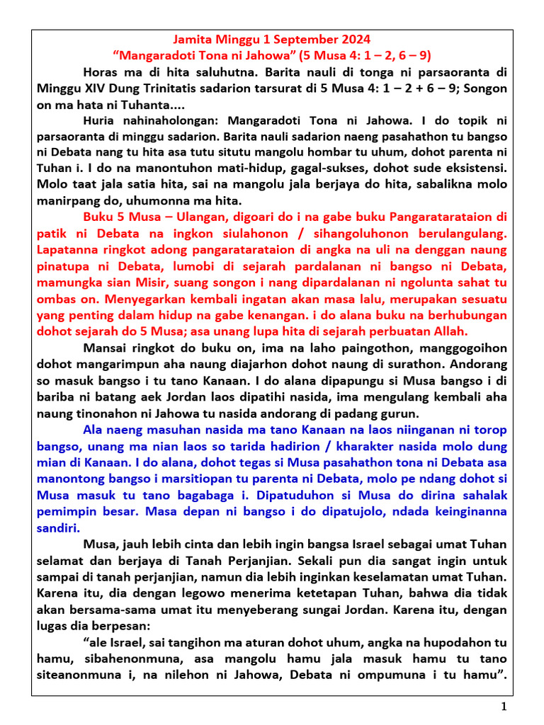 Jamita MGG Kirim 5 Musa 4 1 2, 6 9 | PDF