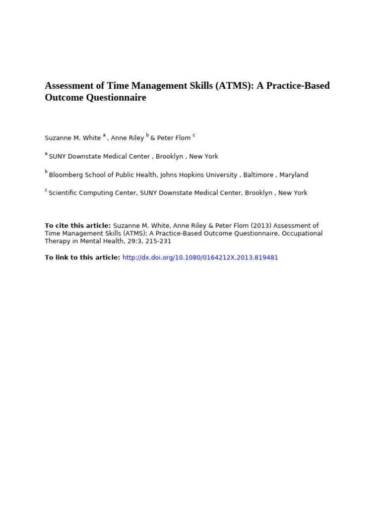 Assessment of Time Management Skills | PDF