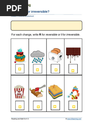 Reversible And Irreversible Changes Worksheet For Grade 5