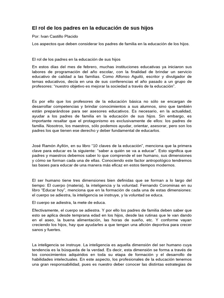 El Rol de Los Padres en La Educación de Sus Hijos | PDF
