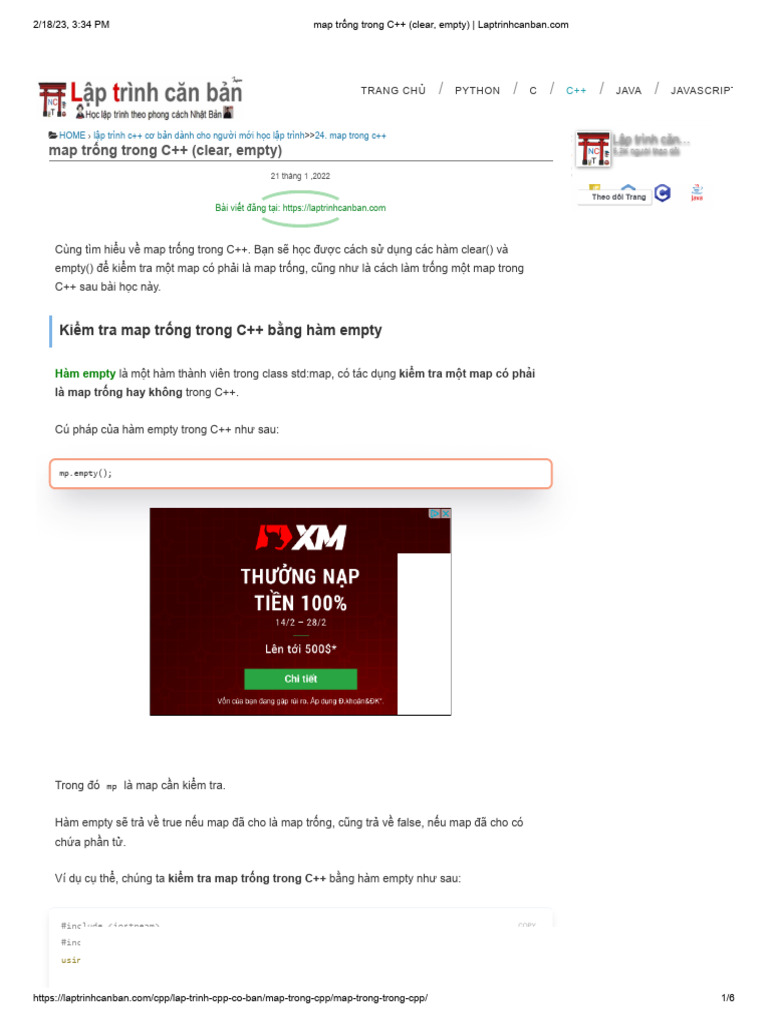Map Trống Trong C++ (Clear, Empty) | PDF