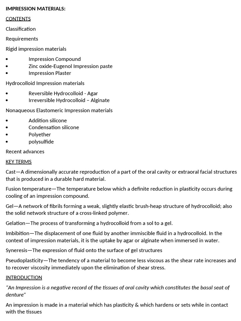 Impression Materials Word | PDF | Materials