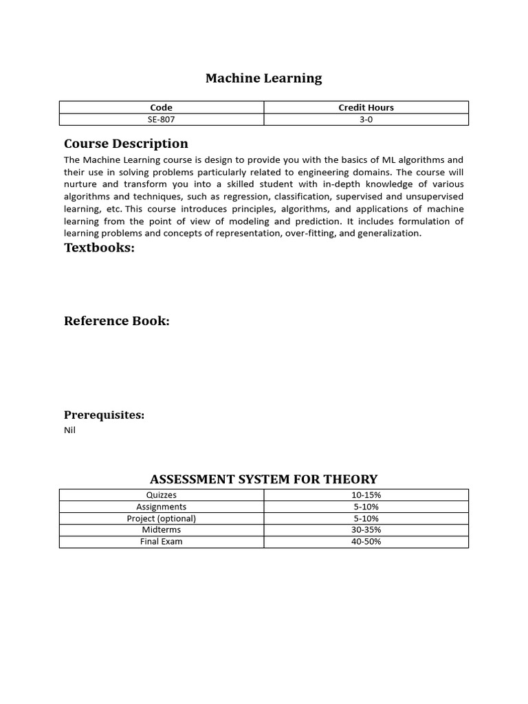 Machine Learning Course Overview | PDF | Machine Learning ...