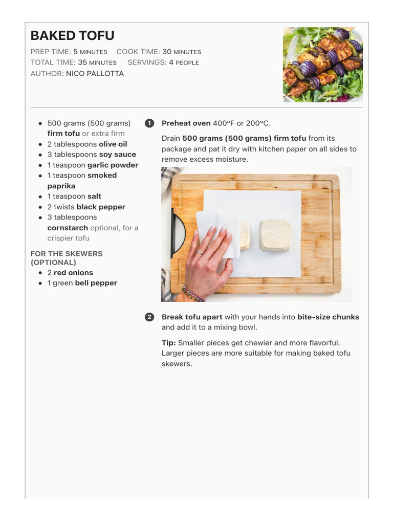 Baked Tofu - The Plant Based School | PDF