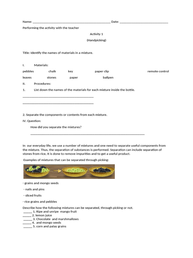 Performing Handpicking Worksheet | PDF