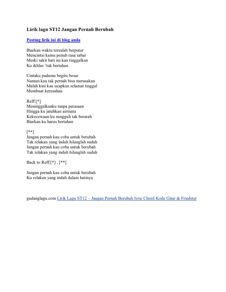 Lirik Lagu St12 Jangan Pernah Berubah Pdf