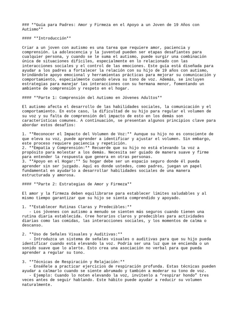 Gu a para padres en el apoyo a un joven con autismo pdf espectro