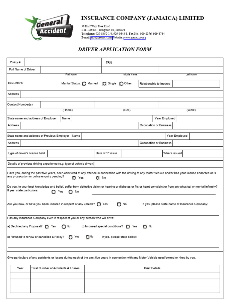 Editable driver application pdf