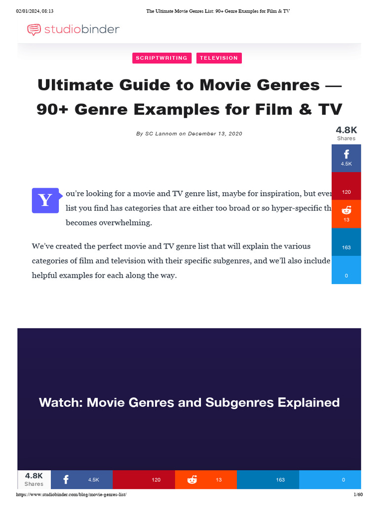 The Ultimate Movie Genres List - 90+ Genre Examples For Film & TV | PDF
