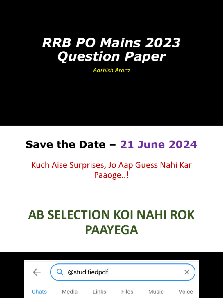RRB PO Mains Memory Based Paper by Aashish Arora | PDF