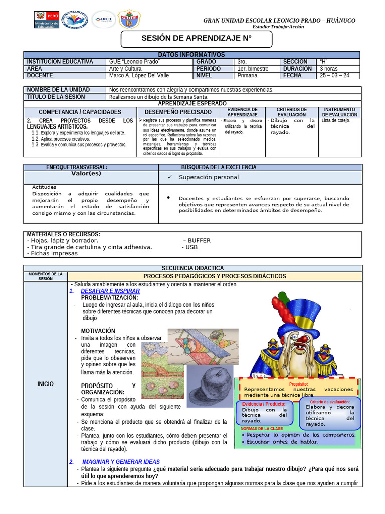 SESIÓN DE APRENDIZAJE - Arte y Cultura - DIBUJO DE LA SEMAN SANTA | PDF
