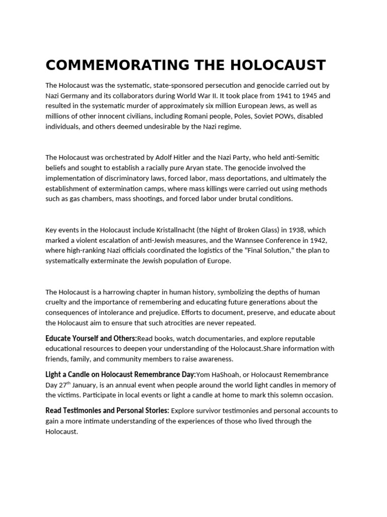 Commemorating The Holocaust | PDF | The Holocaust | Nazi Germany