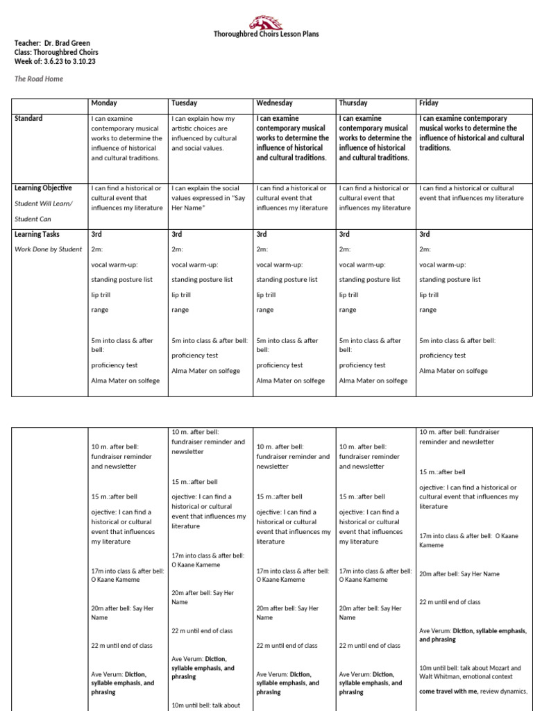 Choir Lesson Plan 3 6 23 | PDF