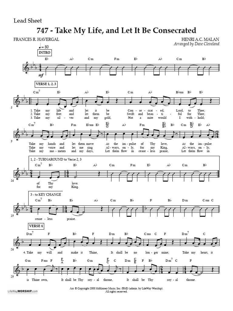747 - Take My Life, and Let It Be Consecrated: Lead Sheet | PDF