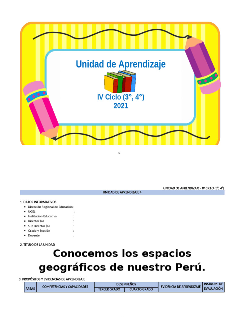Unidad de Aprendizaje - Iv Ciclo (3°, 4°) - Julio | PDF