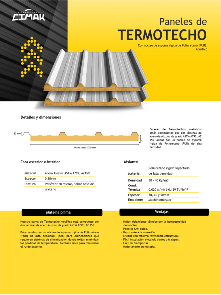 Paneles Termotecho: Aislamiento Térmico | PDF