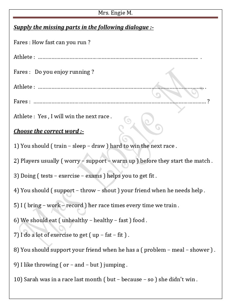 Sports Dialogue and Vocabulary Exercises | PDF | Sports & Recreation