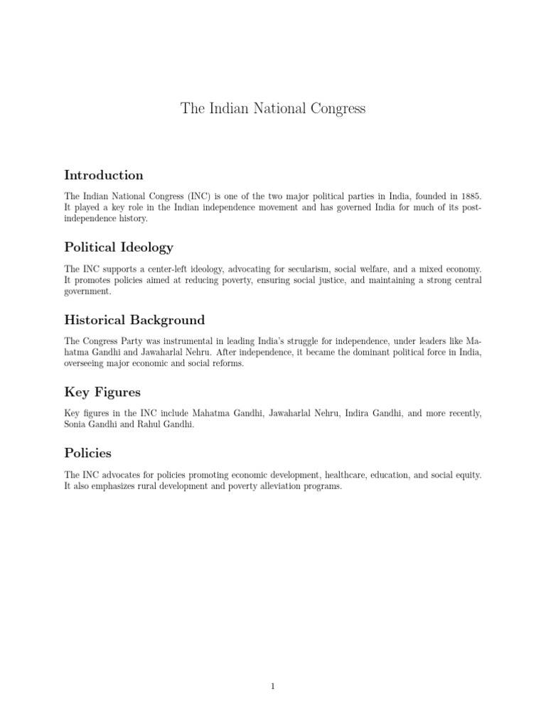 The Indian National Congress | PDF
