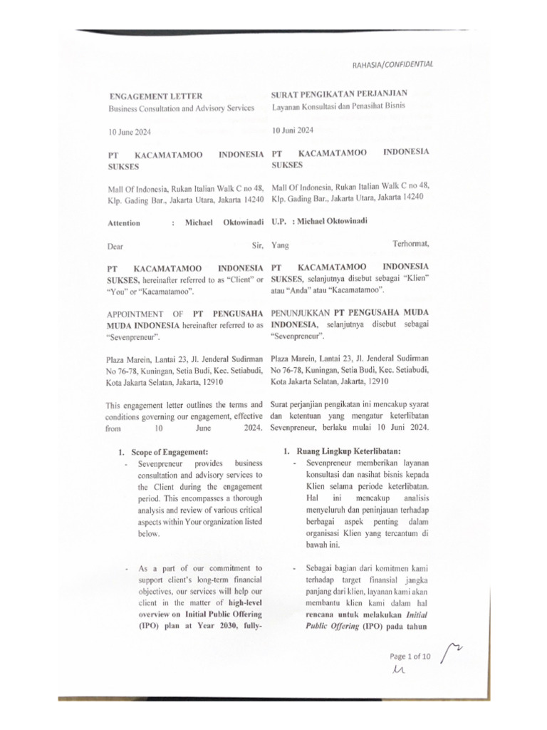 Engagement Letter IPO Plan KIS-Kansas | PDF