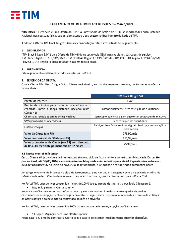 Regulamento Oferta Tim Black B Light | PDF