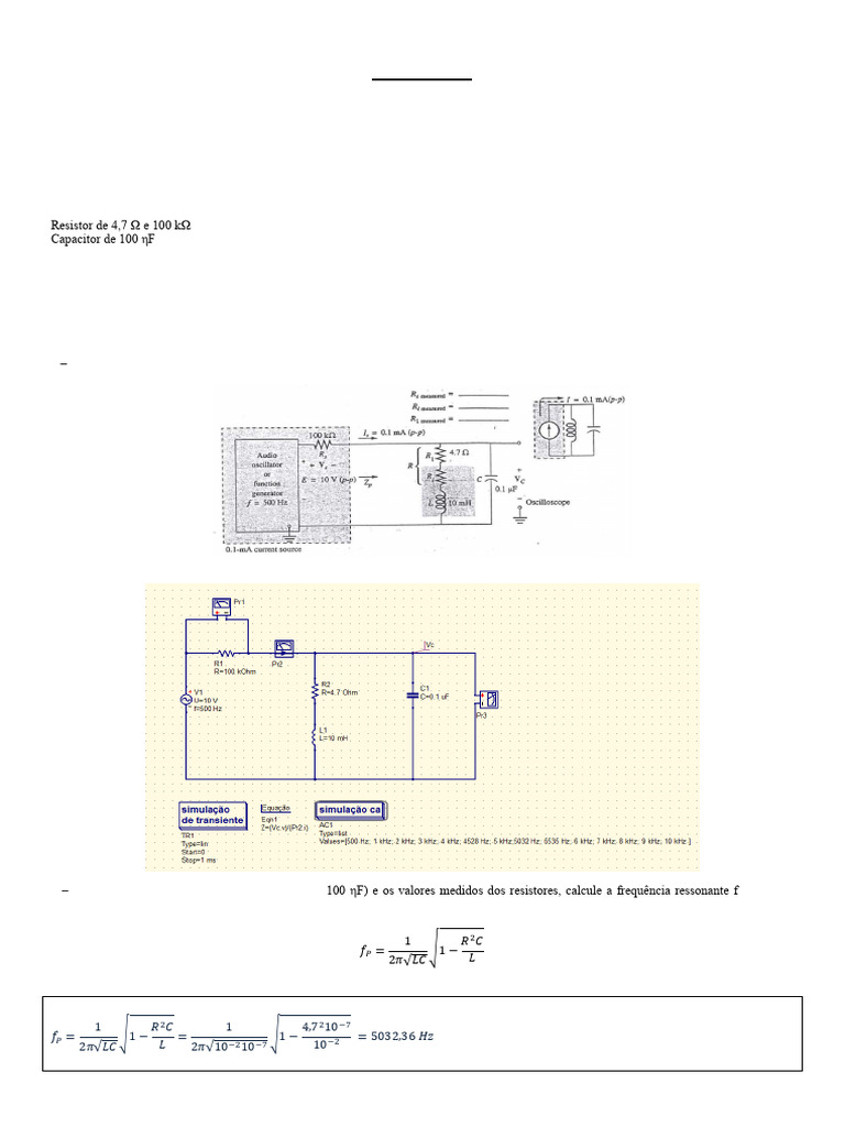 TE321-Lab9-Ressonante Paralelo | PDF