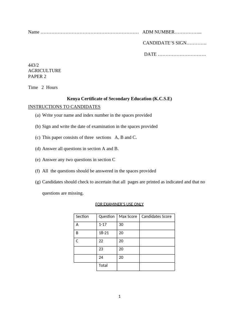 Agriculture Form 3 p2 | PDF