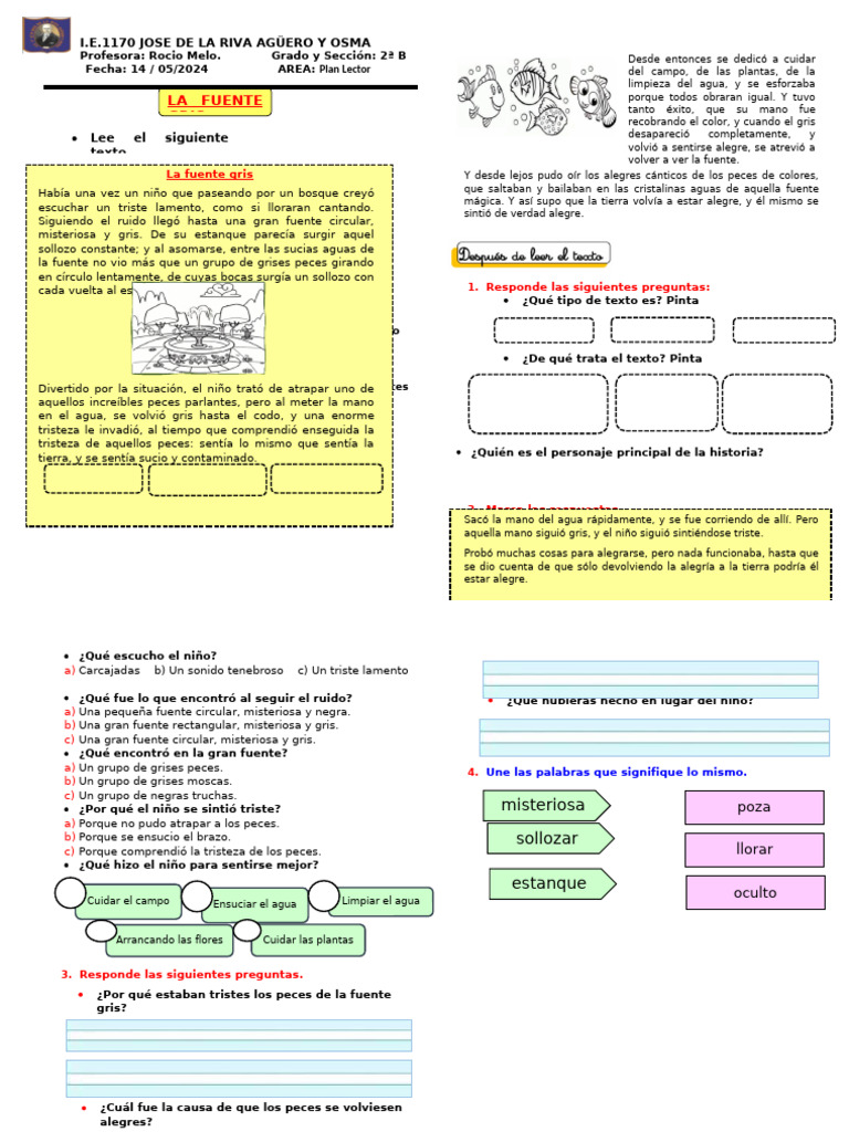 Ficha d4 Plan Lector La Fuente Gris | PDF
