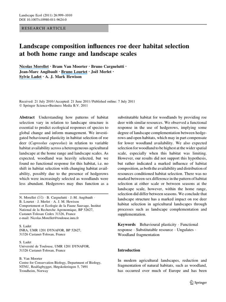 Roe Deer Habitat Selection in Landscapes | PDF | Hedge | Habitat